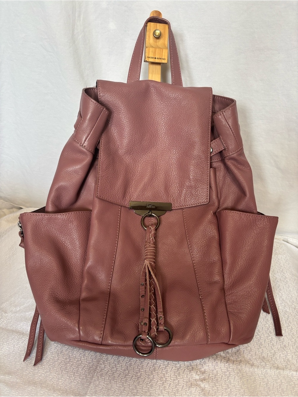 Kooba Leather Backpack Dusty Rose Pink Slouchy Boho Pebbled Multi Pocket Bag